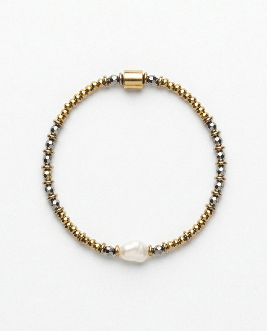 Bracelet Pixel perle eau douce et hématite argentée dorée – MIMA BACH
