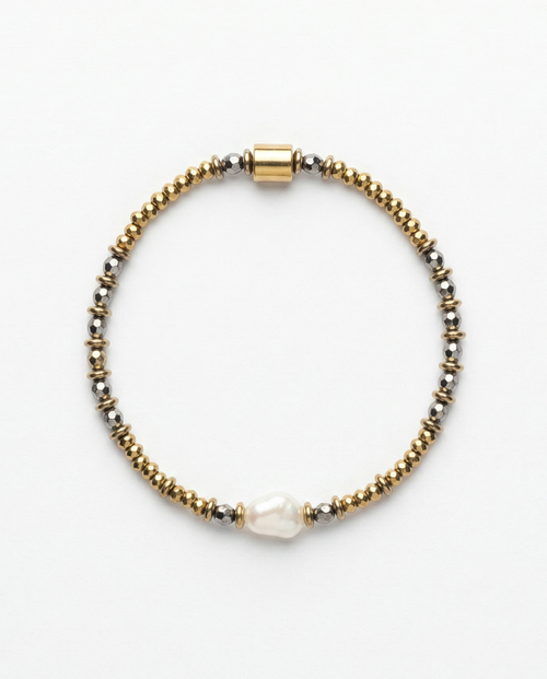 Bracelet Pixel perle eau douce et hématite argentée dorée – MIMA BACH
